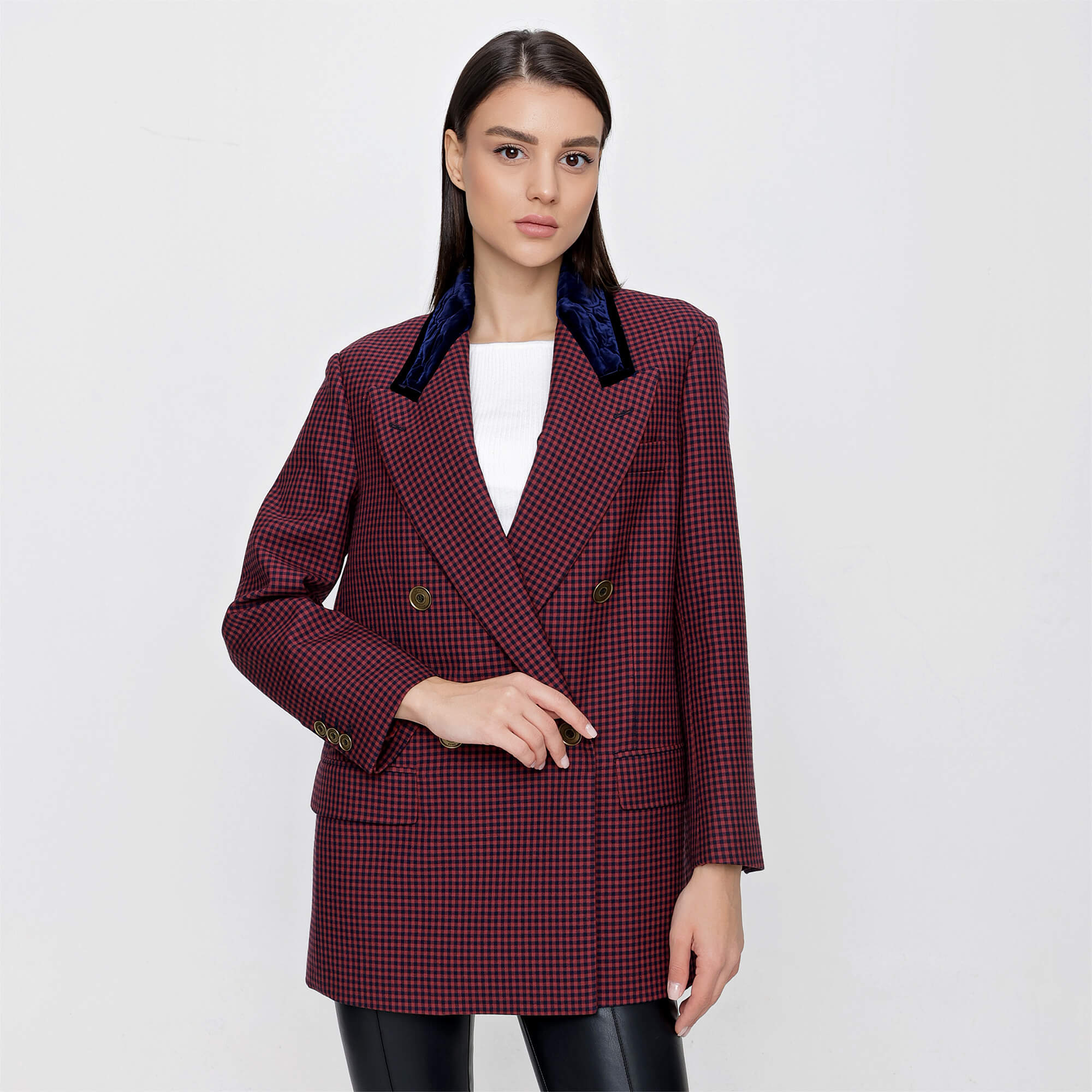 Fendi - Red Wool Gingham Check Jacket and A Line Midi Skirt Suit